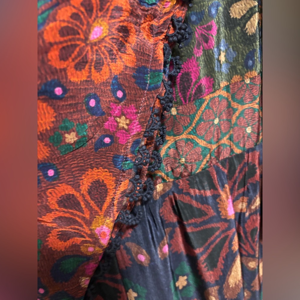 NWT STUNNING Farm Rio x Anthropologie Dress side zipper pockets crochet trim - Picture 14 of 16